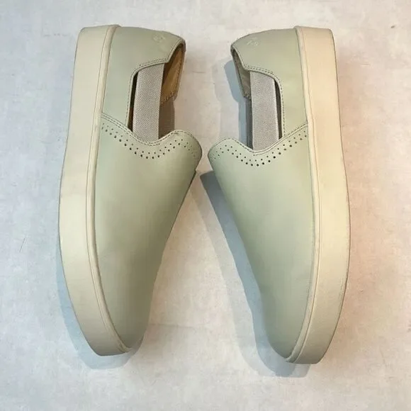 Spenco Parker Slip-On Shoes Leather Orthotic Sz 10D Oyster Lt Gray Stretch Panel - Picture 4 of 8